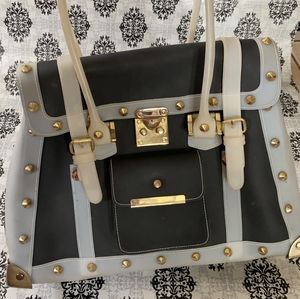 Structured Deep Gray and White Gold Stud Purse